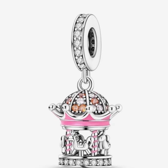 Jewelry - 925 Charming Pink and Silver Carousel Charm Pendant